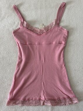 Y2K Energie Light Pink Ribbed Lace Trim Cami Medium